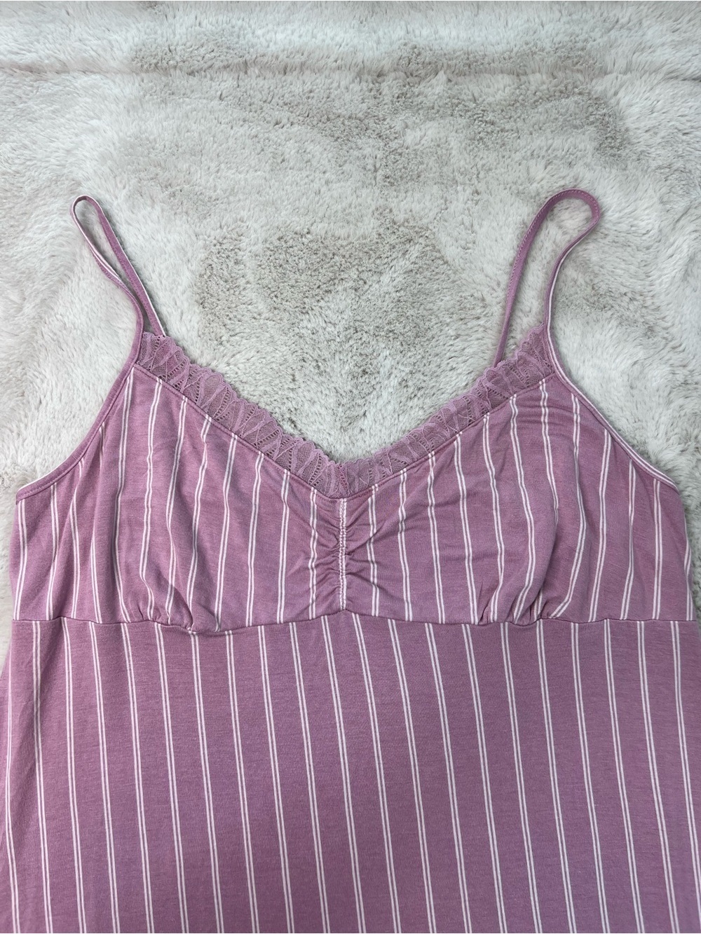 La Vie En Rose Soft Jersey Pink Stripe Camisole Size XL Nightie Lace Trim Cozy - Picture 4 of 11
